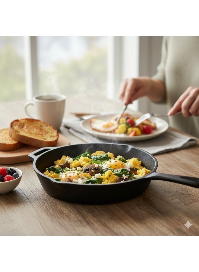 ديسينت مقلاة من الحديد الزهر للقلي العميق - مقلاة شديدة التحمل، قدر للصلصة، قدر للطبخ، مقلاة من الحديد الزهر للغاز والحث | مقلاة للطبخ اليومي (24 سم) - Image 2